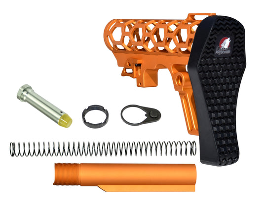 Presma Skeletonized AR Buttstock With 6 Position Mil Spec Tube Kit, Orange.