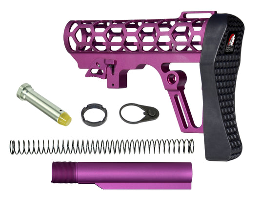 Presma Skeletonized AR Buttstock With 6 Position Mil Spec Tube Kit, Purple.