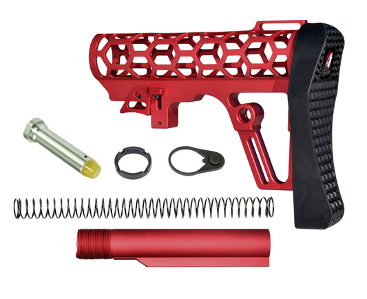 Presma Skeletonized AR Buttstock With 6 Position Mil Spec Tube Kit, Red.