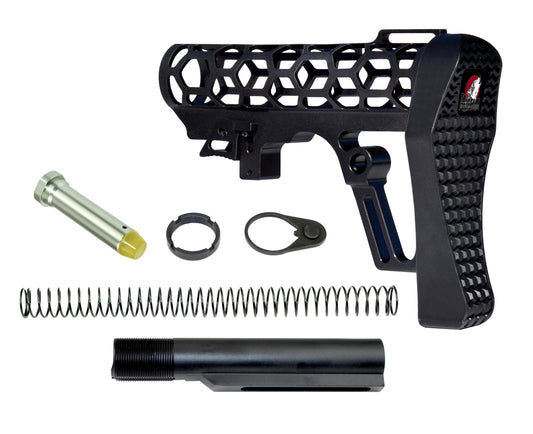 Presma Skeletonized AR Buttstock With 6 Position Mil Spec Tube Kit, Black.