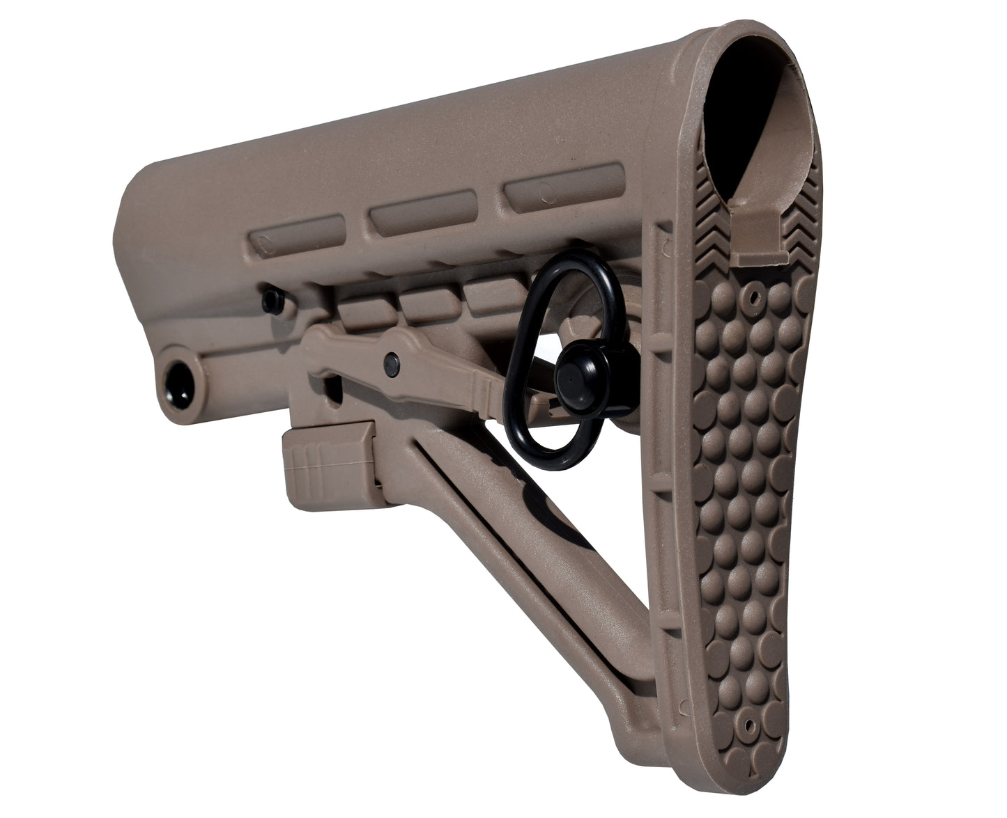 AR Adjustable Military Spec ButtStock, with Adjuster Lock and Removable Sling Swivel, Tan