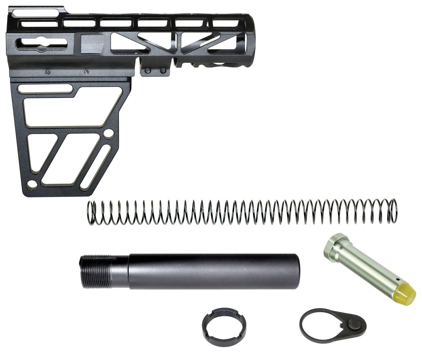 Presma Skeletonized Pistol Fixed Stock with Buffer Tube Kit, Black Anodized Aluminum