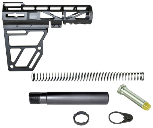 Presma Skeletonized Pistol Fixed Stock with Buffer Tube Kit, Black Anodized Aluminum