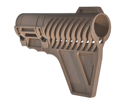 Presma Inc's Patented Fixed Stock with Clamp Lock and Fin for AR-15 Pistols, Tan