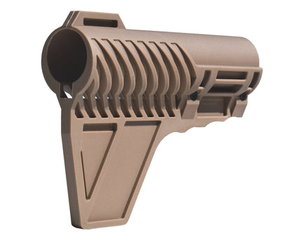 Presma Inc's Patented Fixed Stock with Clamp Lock and Fin for AR-15 Pistols, Tan
