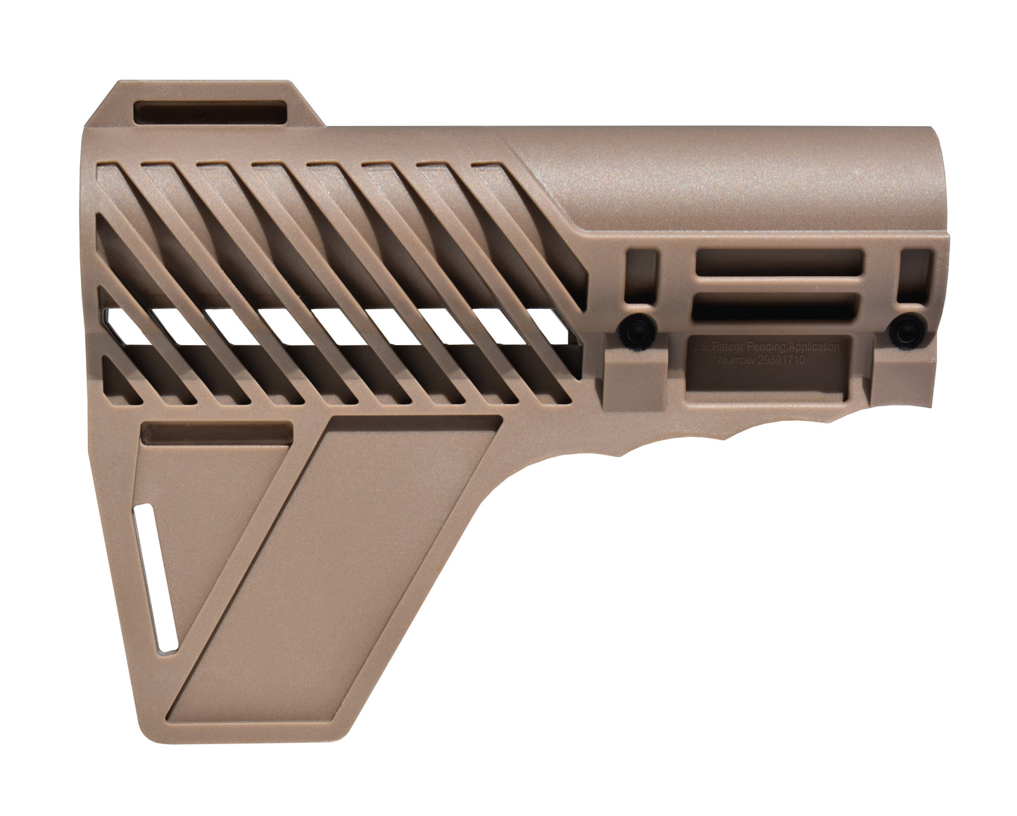 Presma Inc's Patented Fixed Stock with Clamp Lock and Fin for AR-15 Pistols, Tan