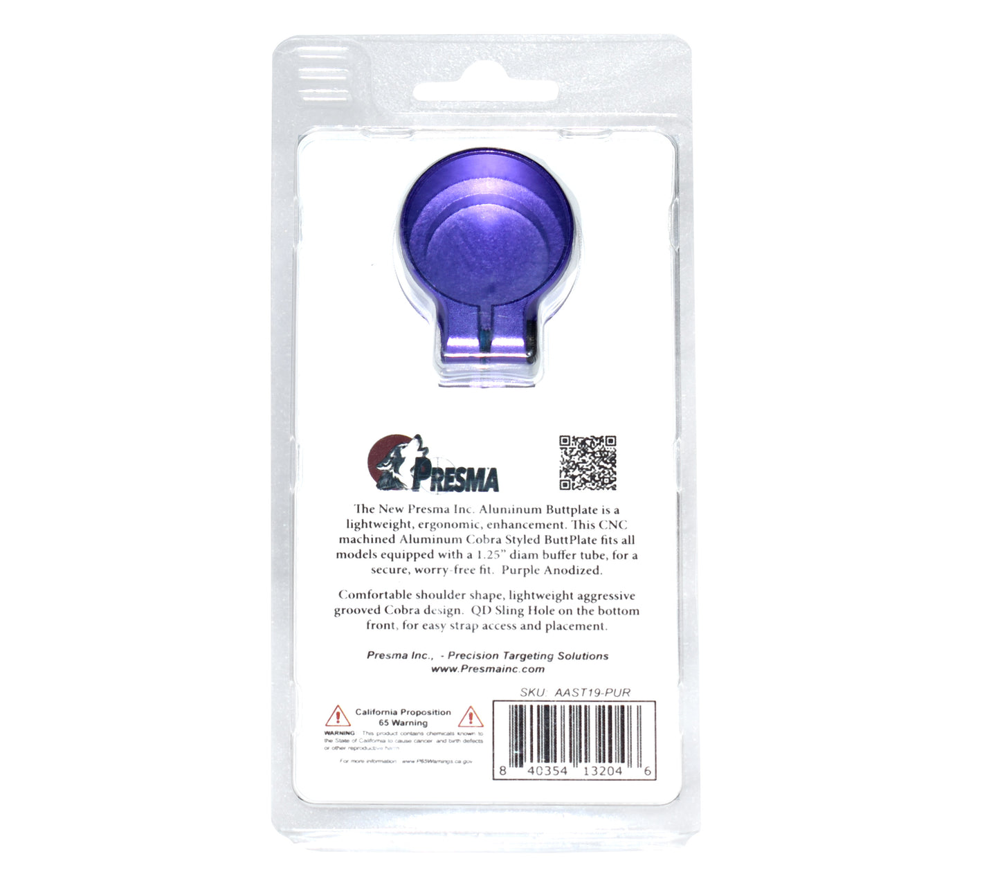 Presma Cobra Style ButtStock Shoulder Plate, Fit Pistol Style Straight Tubes, Purple