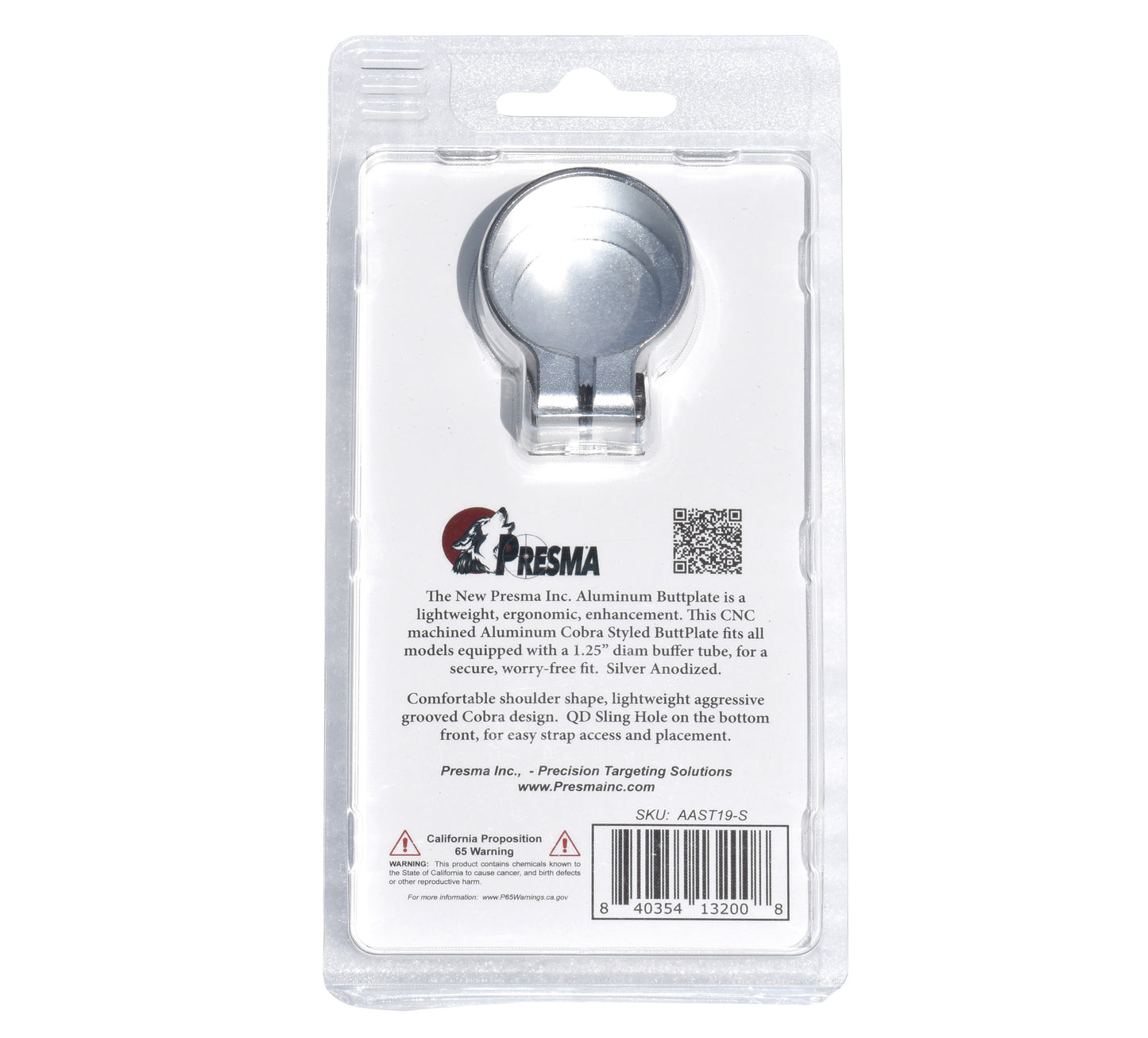 Presma Cobra Style ButtStock Shoulder Plate, Fit Pistol Style Straight Tubes, Silver