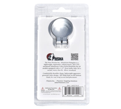 Presma Cobra Style ButtStock Shoulder Plate, Fit Pistol Style Straight Tubes, Silver