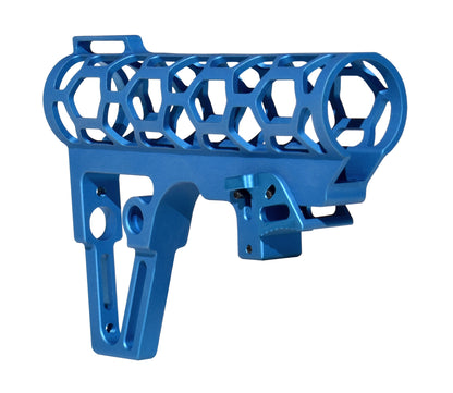 Presma Skeletonized AR Pistol Fixed Stock for 6 Position Mil Spec Tubes, Blue.