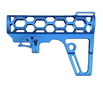 Presma Skeletonized AR Pistol Fixed Stock for 6 Position Mil Spec Tubes, Blue.