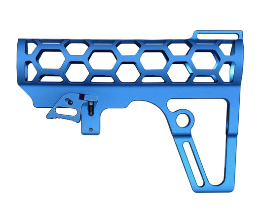 Presma Skeletonized AR Pistol Fixed Stock for 6 Position Mil Spec Tubes, Blue.
