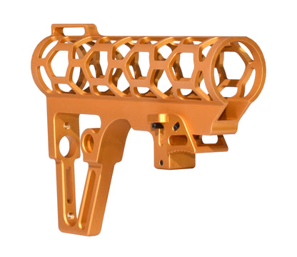 Presma Skeletonized AR Pistol Fixed Stock for 6 Position Mil Spec Tubes, Orange.
