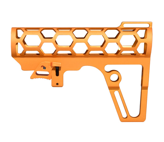 Presma Skeletonized AR Pistol Fixed Stock for 6 Position Mil Spec Tubes, Orange.