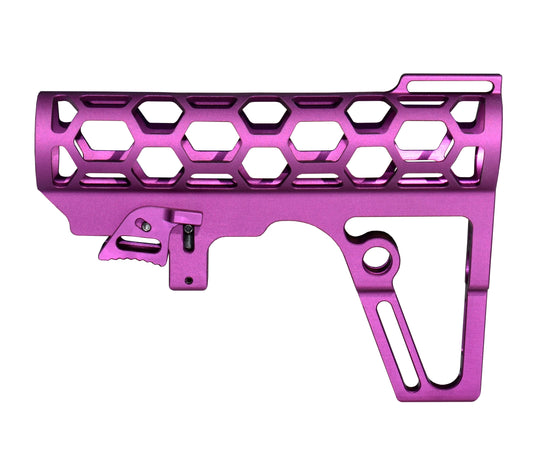 Presma Skeletonized AR Pistol Fixed Stock for 6 Position Mil Spec Tubes, Purple.