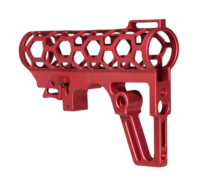 Presma Skeletonized AR Pistol Fixed Stock for 6 Position Mil Spec Tubes, Red.