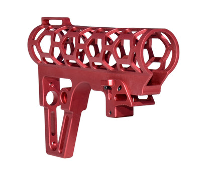 Presma Skeletonized AR Pistol Fixed Stock for 6 Position Mil Spec Tubes, Red.