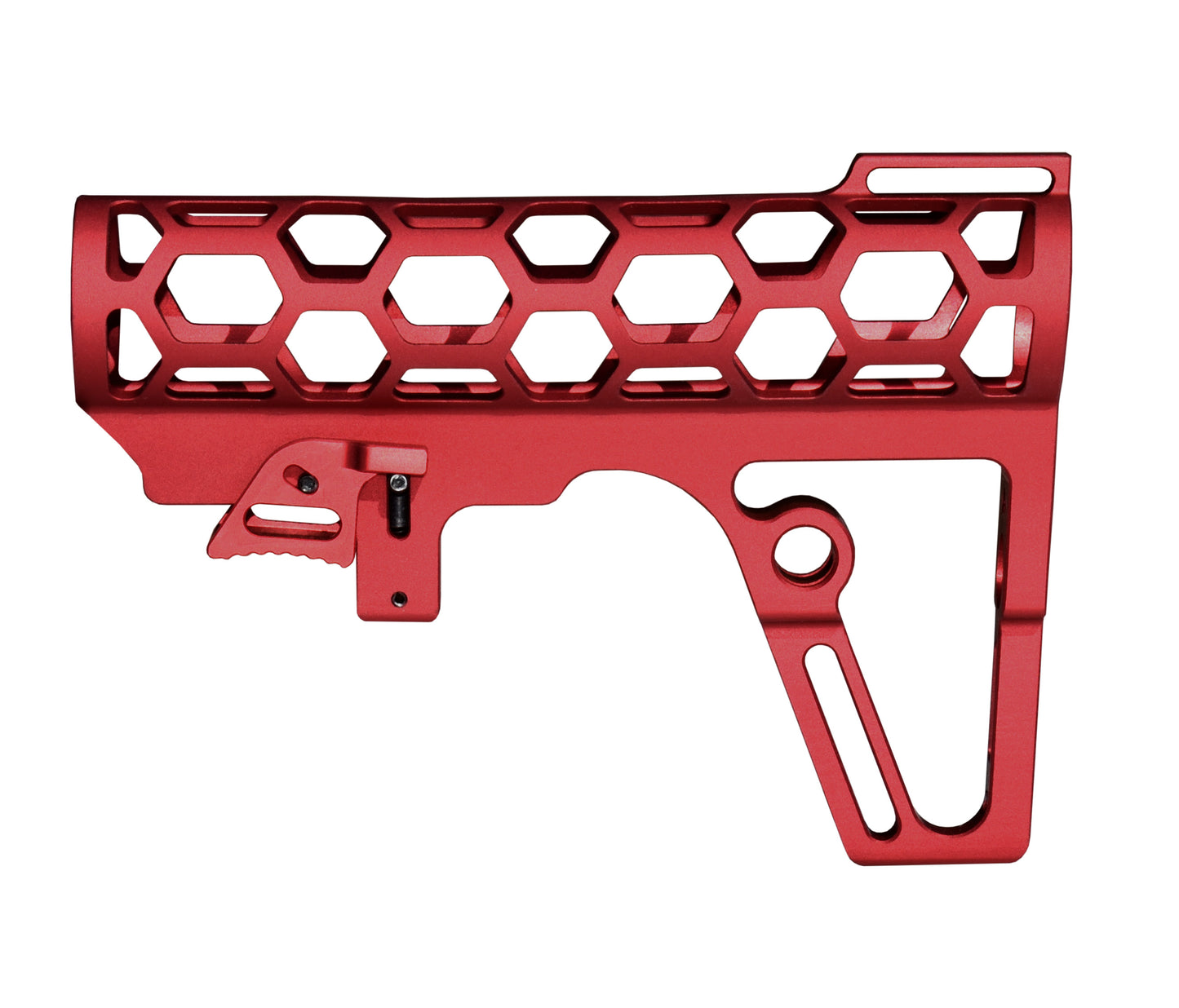 Presma Skeletonized AR Pistol Fixed Stock for 6 Position Mil Spec Tubes, Red.