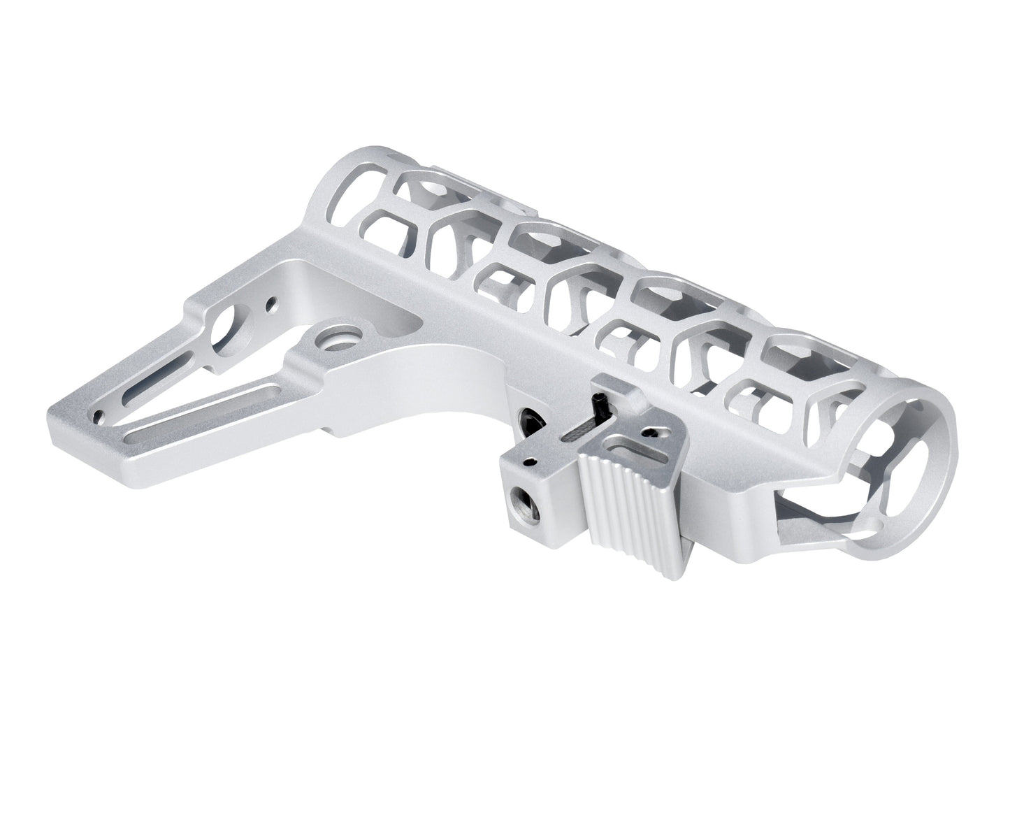 Presma Skeletonized AR Pistol Fixed Stock for 6 Position Mil Spec Tubes, Silver.