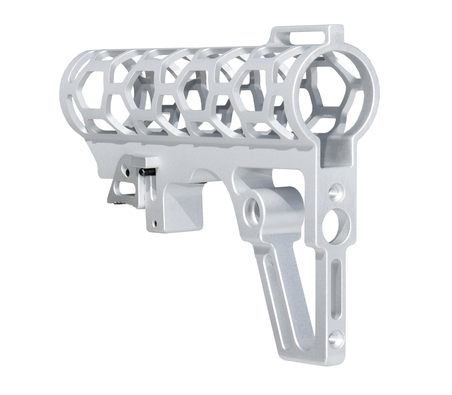 Presma Skeletonized AR Pistol Fixed Stock for 6 Position Mil Spec Tubes, Silver.