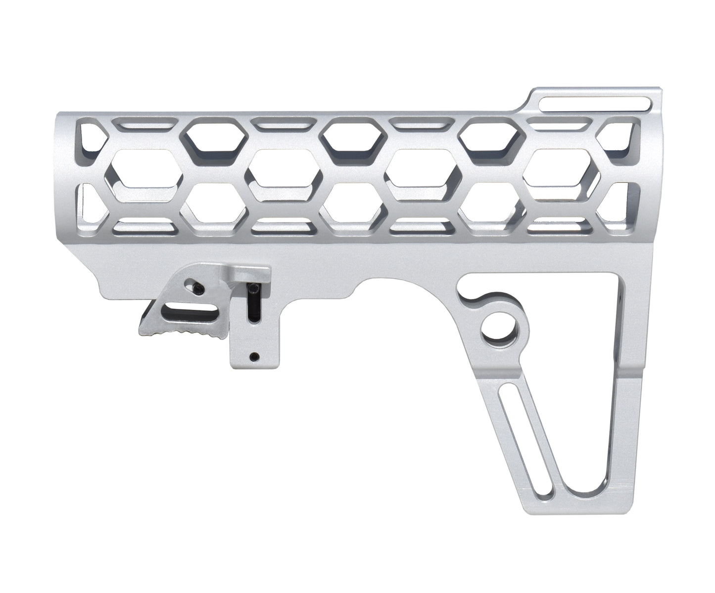 Presma Skeletonized AR Pistol Fixed Stock for 6 Position Mil Spec Tubes, Silver.