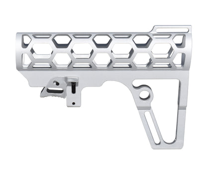 Presma Skeletonized AR Pistol Fixed Stock for 6 Position Mil Spec Tubes, Silver.
