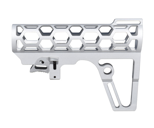 Presma Skeletonized AR Pistol Fixed Stock for 6 Position Mil Spec Tubes, Silver.