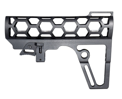 Presma Skeletonized AR Pistol Fixed Stock for 6 Position Mil Spec Tubes, Black.