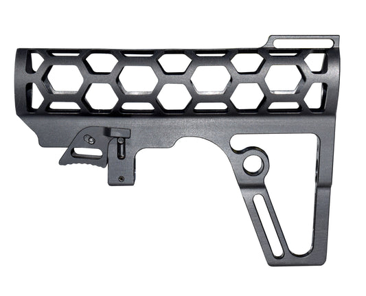 Presma Skeletonized AR Pistol Fixed Stock for 6 Position Mil Spec Tubes, Black.