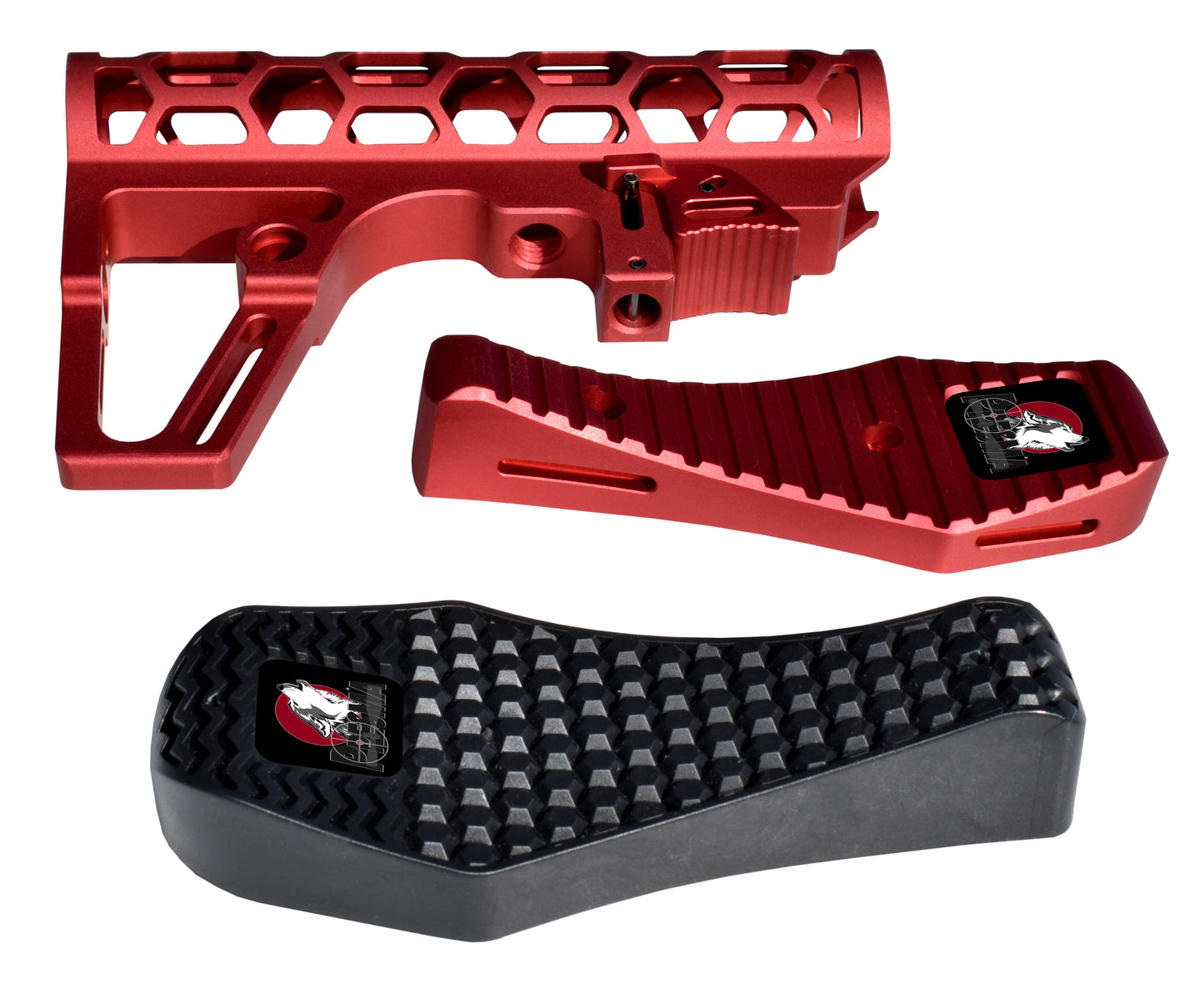 Presma Skeletonized AR Buttstock For 6 Position Mil Spec Tubes, Red.