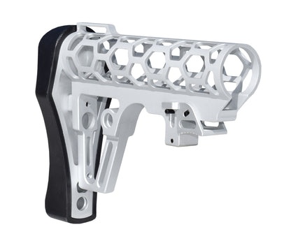 Presma Skeletonized AR Buttstock For 6 Position Mil Spec Tubes, Silver.
