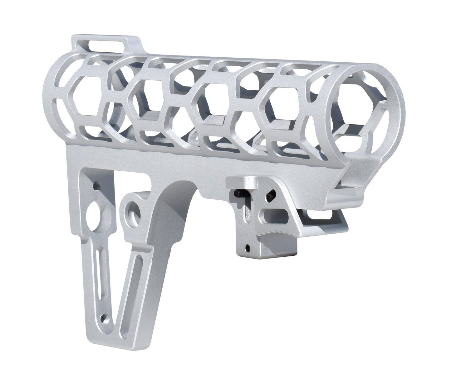 Presma Skeletonized AR Pistol Fixed Stock for 6 Position Mil Spec Tubes, Silver.