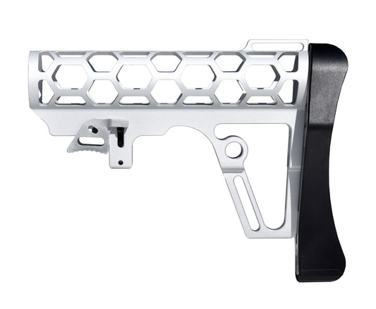 Presma Skeletonized AR Buttstock For 6 Position Mil Spec Tubes, Silver.