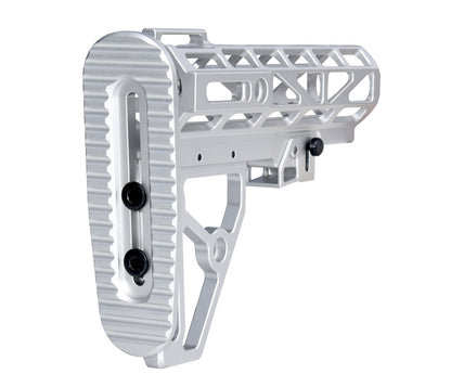 Presma Skeletonized AR Mil Spec Buttstock, Silver Anodized Aluminum