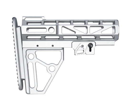 Presma Skeletonized AR Mil Spec Buttstock, Silver Anodized Aluminum