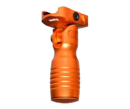 Aluminum 5 Position Folding Shorty Fore Grip, with Storage Compartment, Orange.  For Picatinny Rails