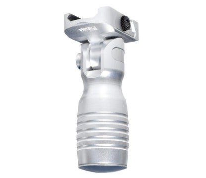 Aluminum 5 Position Folding Shorty Fore Grip, with Storage Compartment, Silver.  For Picatinny Rails