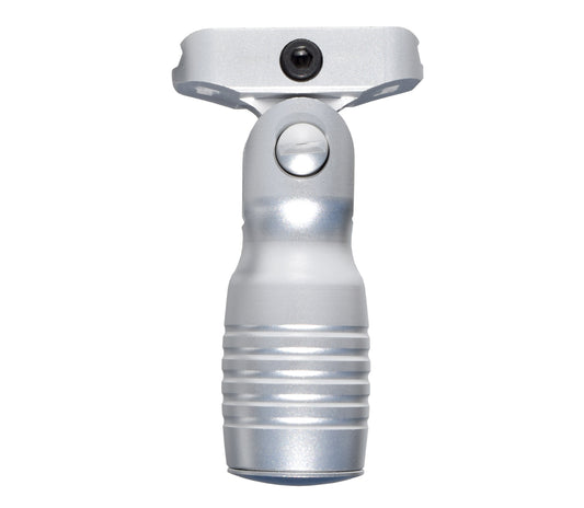 Aluminum 5 Position Folding Shorty Fore Grip, with Storage Compartment, Silver.  For Picatinny Rails