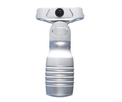 Aluminum 5 Position Folding Shorty Fore Grip, with Storage Compartment, Silver.  For Picatinny Rails