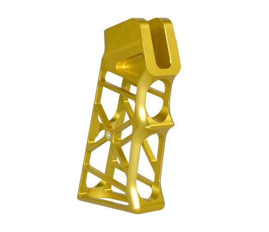 AR Super Lightweight Skeletonized Rear Pistol Style Grip, Gold Anodized Aluminum