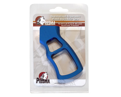 Skeletonized Ergonomic Rear Pistol Style Grip from Presma Inc, Dark Blue Anodized Aluminum