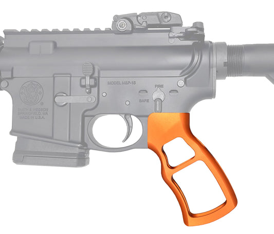 Skeletonized Ergonomic Rear Pistol Style Grip from Presma Inc, Orange Anodized Aluminum