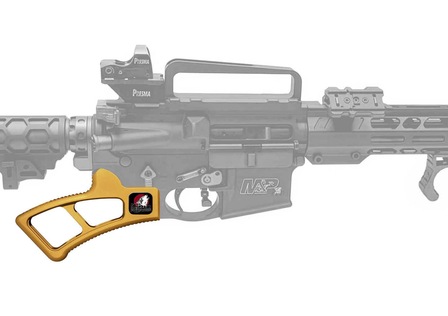 Featureless Skeletonized Rear Pistol Style Grip from Presma Inc, Gold Anodized Aluminum