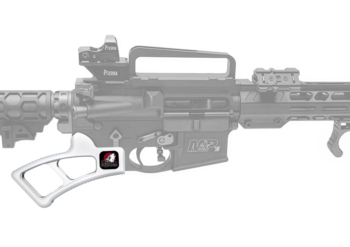 Featureless Skeletonized Rear Pistol Style Grip from Presma Inc, Silver Anodized Aluminum