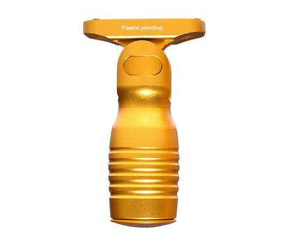Aluminum 5 Position Shorty Folding Fore Grip, with Storage Compartment, Gold.  For M-LOK Rails