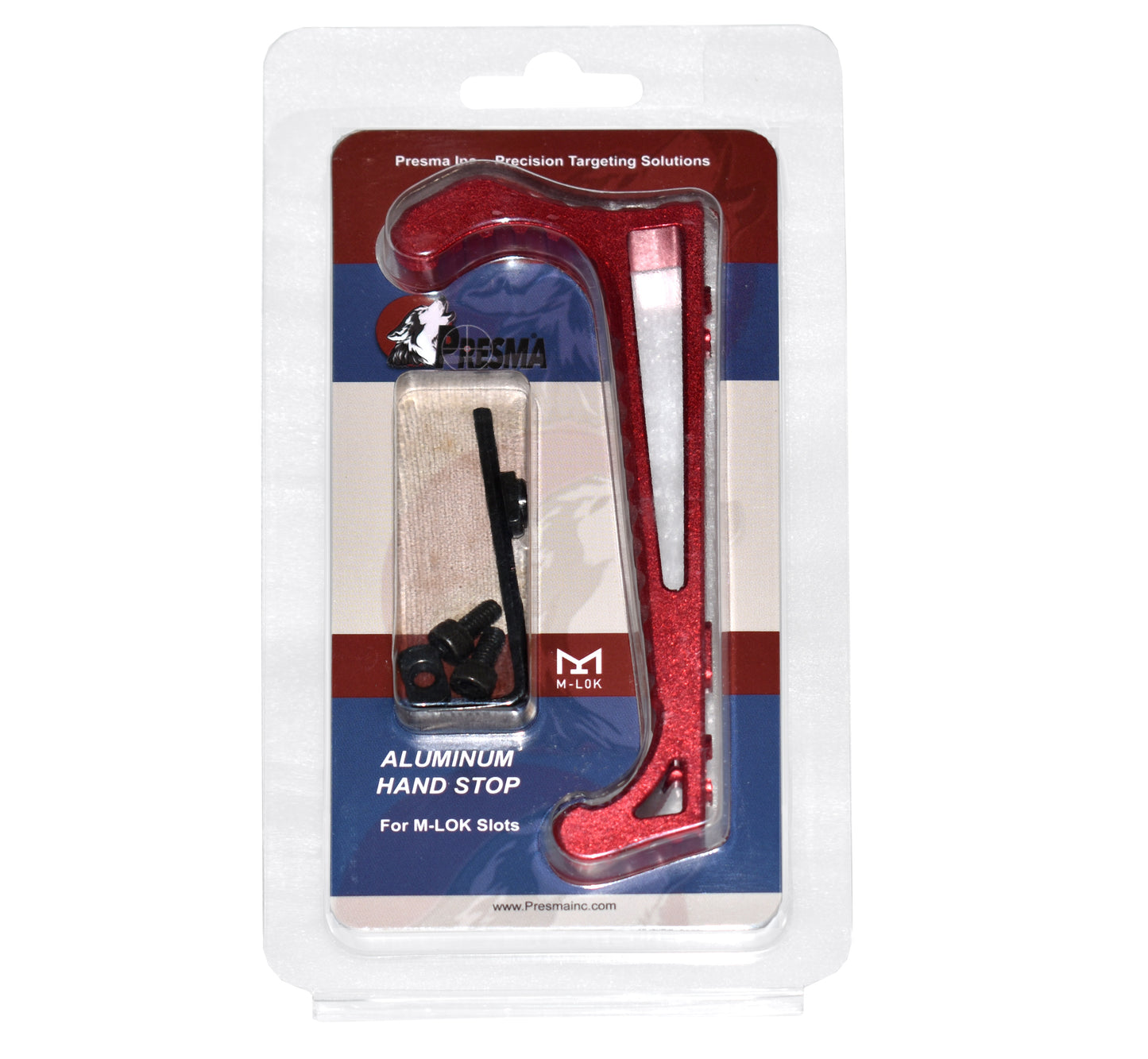 New Design! Lightweight Aluminum Hand Stop for M-LOK Slots from Presma, Red