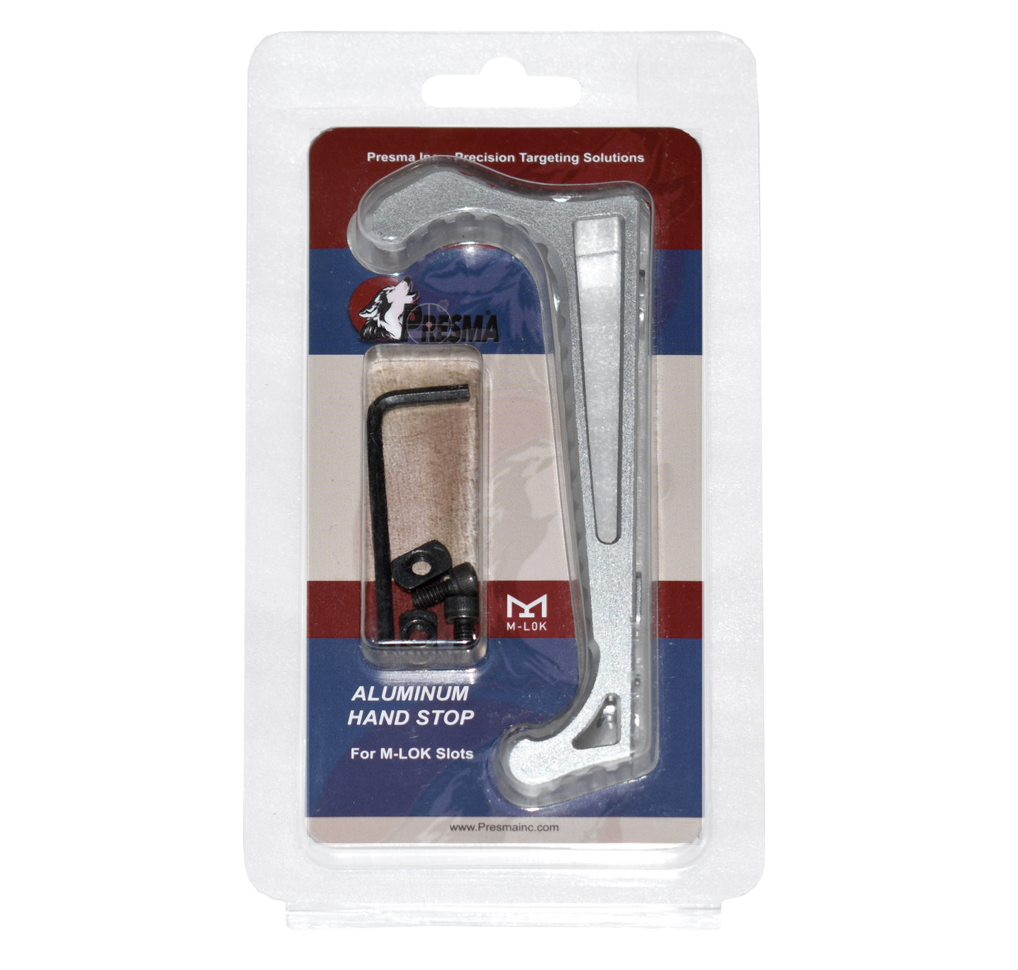 New Design! Lightweight Aluminum Hand Stop for M-LOK Slots from Presma, Silver