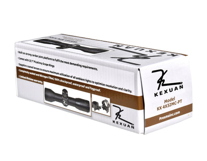 Kexuan 4X32MC Compact Scope with 5 Line Reticle and 1" Picatinny Scope Rings