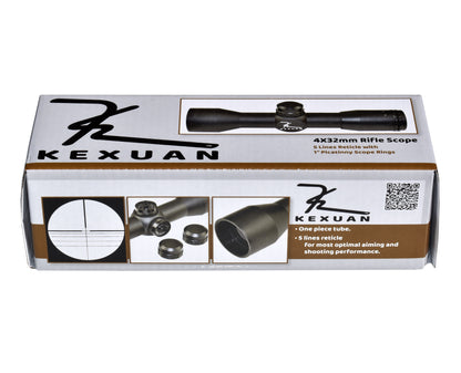 Kexuan 4X32MC Compact Scope with 5 Line Reticle and 1" Picatinny Scope Rings