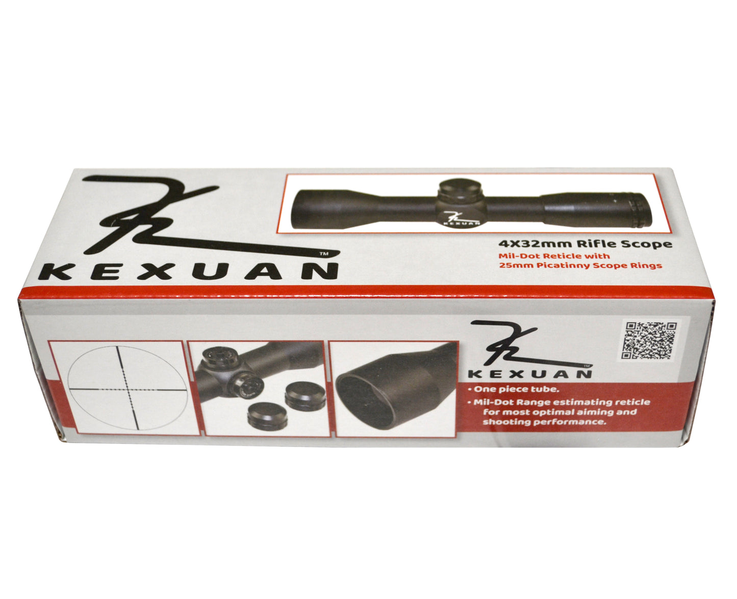 Kexuan 4X32M Compact Scope with Mil-Dot Reticle and 1" Picatinny Scope Rings